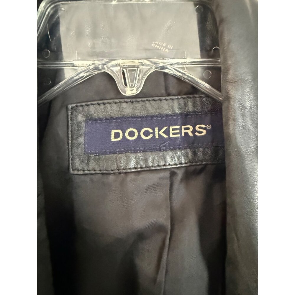 Vintage 90's Dockers Black Leather Button Down Jacket Women's Small - Picture 3 of 6